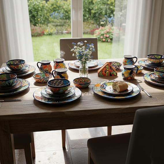 Talavera Dinnerware Set | 43-Piece Floral Tableware for 8