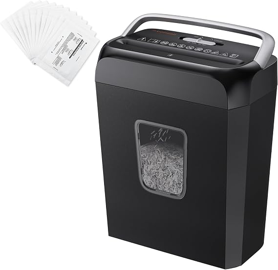 Bonsaii 6 Sheet Crosscut C237-B Paper Shredder for Home Office Use & 12 Pack Lubricant Sheets