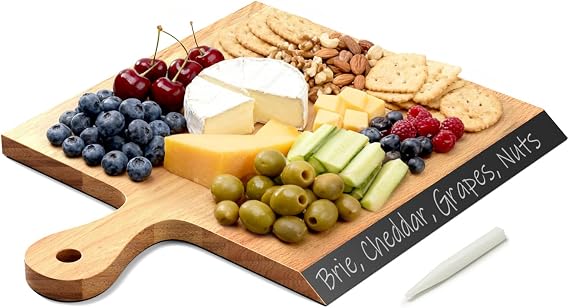 Acacia Wood Cutting Board with Handle, 2-in-1 Reversible Charcuterie Board & Chopping Board, Large 17"x13" Chalkboard Edge Serving Board for Meat & Cheese, Fruit and Nuts, Christmas Gift