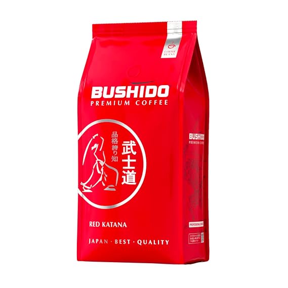 BUSHIDO Red Katana Premium Whole Bean Coffee 2.2 lb (1kg) Bulk Bag Medium Roast 100% Arabica Imported from the Netherlands Smooth & Balanced Flavor with Red Berry Notes For Espresso & French Press