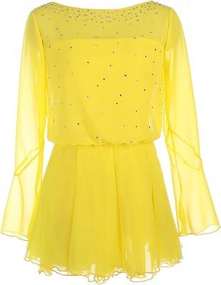 Figure Skating Dress for Girls Long Sleeve Women Competition Dance Outfits with Shiny Rhinestone