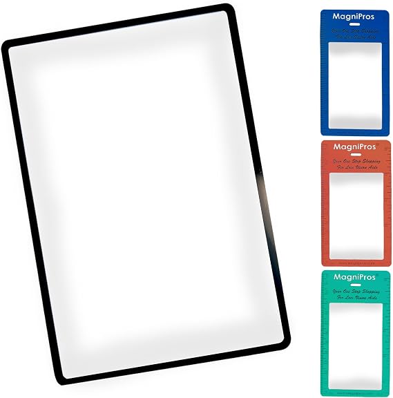 MagniPros Premium 3X (300%) Page Magnifying Fresnel Lens Magnifier 4.5" x 7" with 3 Bookmark Fresnel Lens Magnifiers for Reading Small Prints, Low Vision Aids & Solar Projects