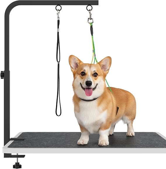 29" H Adjustable Height Dogs Grooming Arm with Clamp, Dog Grooming Table Arm with Loop Noose and No Sit Haunch Holder, Perfect Dog Restraint for Small & Medium Dogs，Arm for Grooming Tables