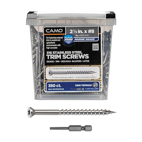 CAMO Premium Trim Screws 2-1/2" #8 316 Stainless Steel (350 ct)