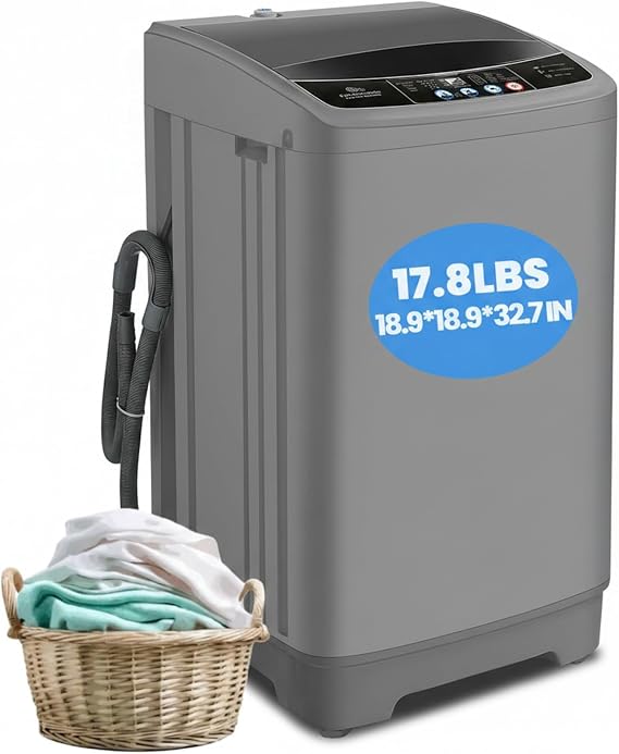 Nictemaw Portable Washing Machine 17.8Lbs Portable Washer 2.4 Cu.ft Full Automatic Compact Laundry Washer with 10 Programs 8 Water Levels, Built-in