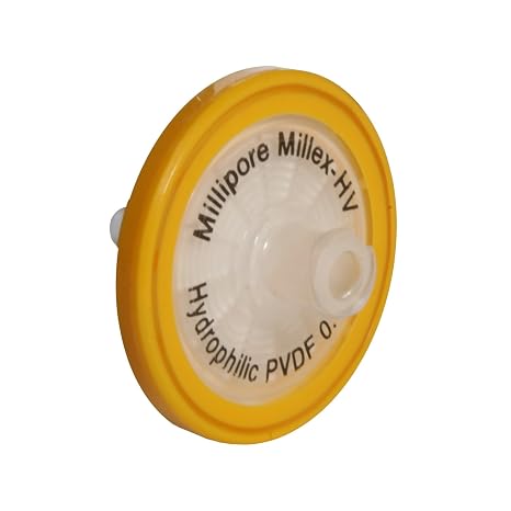 Millipore SLHV033NS PVDF Hydrophilic Millex-HV Non-Sterile Syringe Filter Unit, 0.45 Micron, 33mm Diameter, Yellow Pack of 50