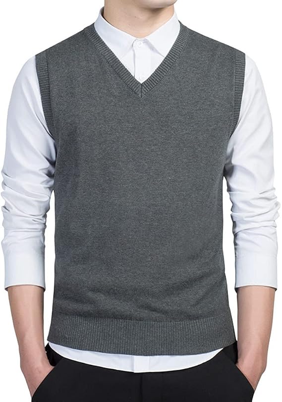 Men's Cotton Knit V-Neck Sweater Vest Casual Sleeveless Pullover
