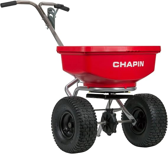 CHAPIN International 8401C 80-Pound Capacity Professional SureSpread Turf Spreader with Stainless Steel Frame, 1-Pack, Red