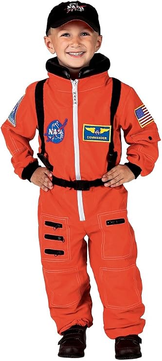 Aeromax Personalized Jr. Astronaut Suit with Embroidered Cap and NASA Patches, Orange