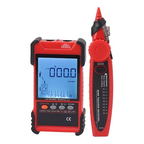 Network Cable Tester, 600 M Et616 Multi Functional Cable Finder with LCD Display for Network Testing, Telephone Line Testing, Cable Sorting, Etc.(Red)