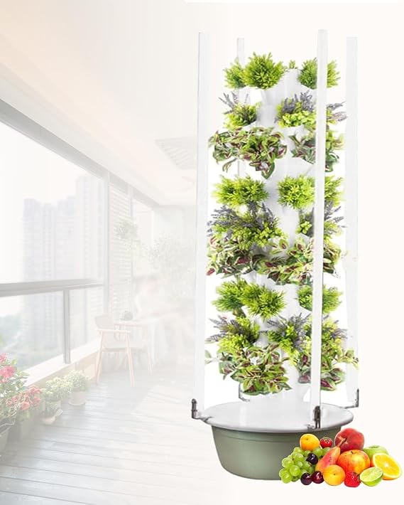Vertical Hydroponic Grow Tower,Vertical Hydroponic Tower System - Aeroponic Grow Kit for Herbs, Fruits &amp; Vegetables with 28 Pods, Hydration Pump, Timer &amp; Net Pots - Indoor Gardening Solutio