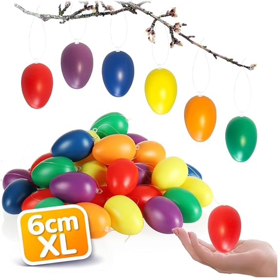 com-four® Colourful Easter Eggs for Easter Decoration Coloured Plastic Eggs for Easter Easter Eggs for Hanging