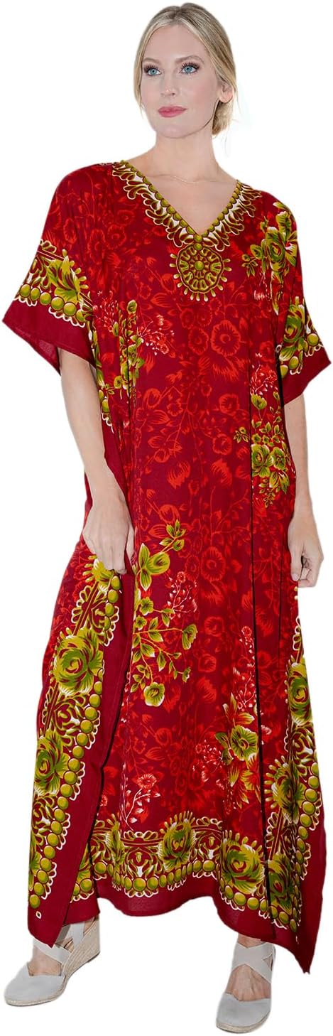Miss Lavish London Elegant Red Kaftan Dresses for Women - Versatile Beach Coverups, 3X-Large African Dubai & Moroccan Kaftans - Ideal for Loungewear & Swimwear Modern Caftans Long Dresses