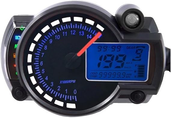 Speedometer, Motorcycle Meter, Compatible with KOSO RX2N LCD Digital Bike Meter, Adjustable Speedometer Accessories & Parts Motorcycle Odometer Up to 299km/h 15000r/min