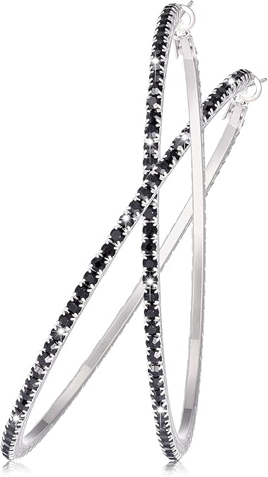 Large Hoop Earrings for Women Rhinestone Crystal Big Circle Hoops Stud Earrings Bridal Wedding Jewelry