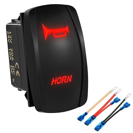 DaierTek Momentary Rocker Switch 12V 20A Marine Horn Button Switch Waterproof Horn Toggle Switch 12 Volt Red LED 5 Pin SPST for Ranger UTV RZR UTV Car Boat
