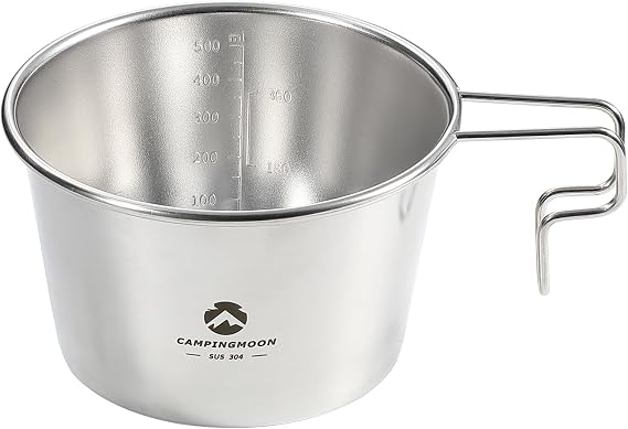 CAMPINGMOON Deep Sierra Cup 600ml Stainless Steel Camping Cup 304 Food Grade Outdoor Cooking Bowl Measurement Marks Stackable Camping Cookware Backpacking Hiking Campfire Use S369
