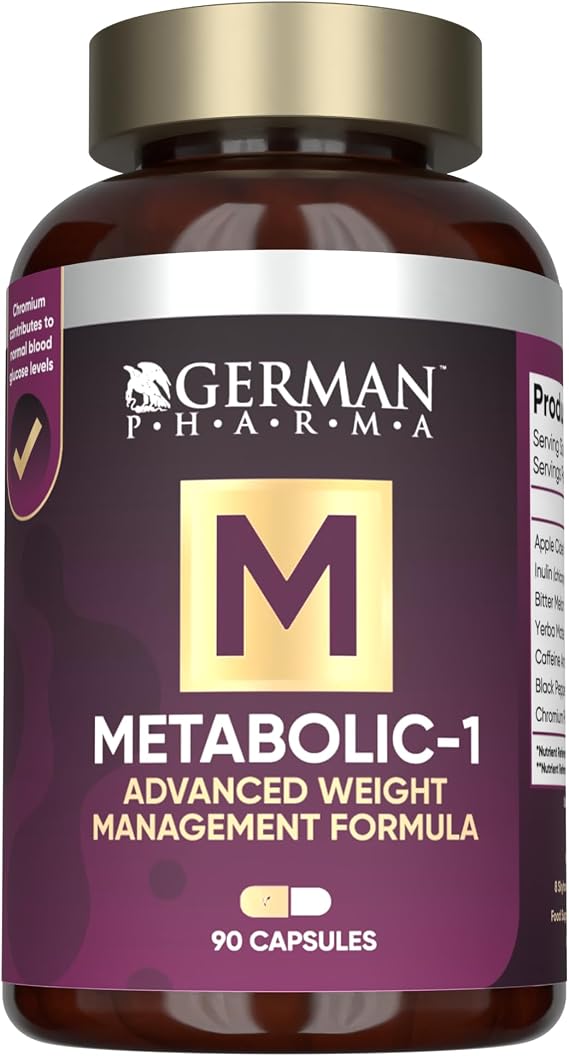Metabolic-1 Support Supplement – 60 Capsules (1 Month Supply) with Apple Cider Vinegar, Yerba Mate, Chromium & Inulin – High Strength Botanical Complex for Metabolism & Glucose Support