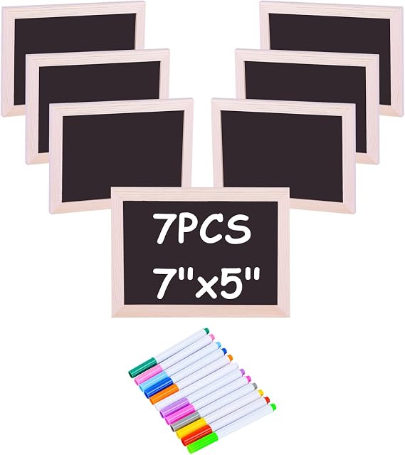 Small Chalkboard with Frames, Mini Wooden Double Sided Chalkboards, Learning and Handwriting Without Tears, Slate Board Signs School Supplies for Classroom Party Home Office,5 x 7 Inch(7PCS)