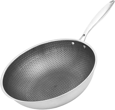 STOBAZA Stainless Steel Wok Nonstick Honeycomb Pan Gaselectric Stove Asian Fry Pan Easy Clean