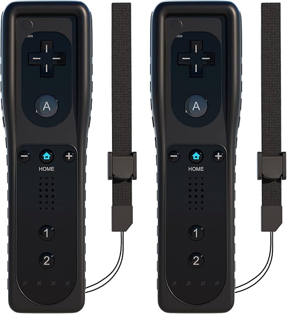 TechKen 2 Pcs Remote Controller for Wii, Remote Game Controllers Compatible with Wii Remote Replacement with Silicone and Wrist Strap (Black)