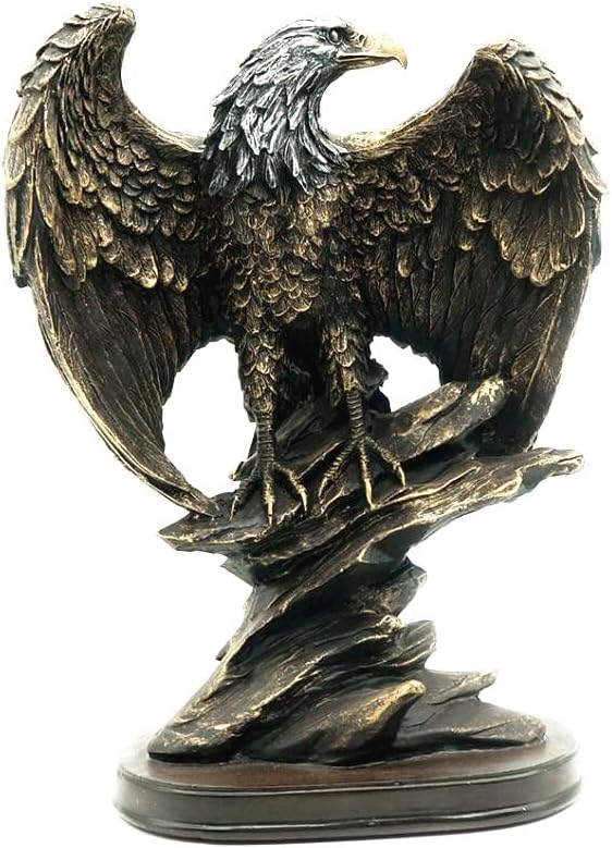 EatingBiting 10.25" Patriotic Eagle On Rocks Statue Eagle Decorative Bronze Patina Resin Figurine Statue Wild Bird Eagle Statue Bald Eagle Figurines Statues for Home Decor Bronze Resin Ornaments