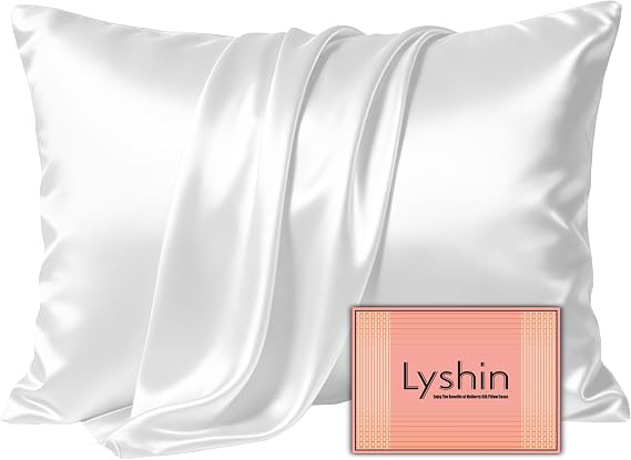 LYSHIN White Silk Pillow Cases Queen Size with Hidden Zipper