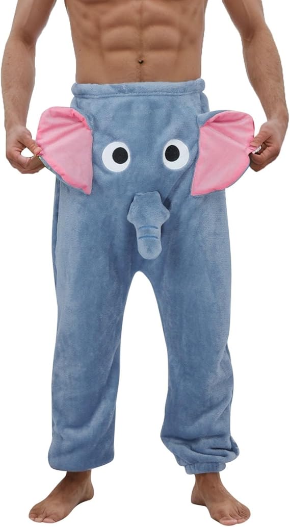 Elephant Trunk Pajama Pants - Men's Cute Animal Fleece Pj Bottoms