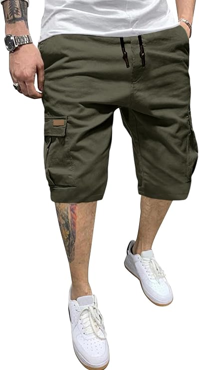 JMIERR Men's Cotton Chino Stretch Twill Cargo Shorts with Pockets | Mens cotton stretch cargo shorts, Drawstring classic chino stretch short with 6 pockets for spring summer wear