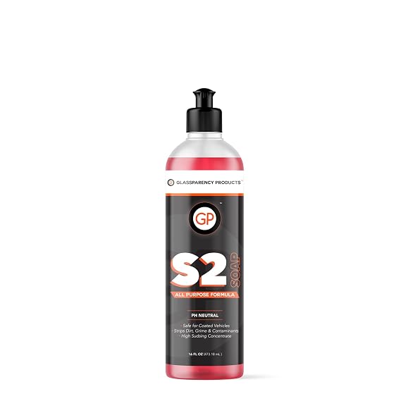 GlassParency S2 Soap (PH Neutral) (16 oz.) Safe on Wax & Ceramic Coatings | High Foam Formula | Concentrate for Bucket, Foam Gun or Cannon