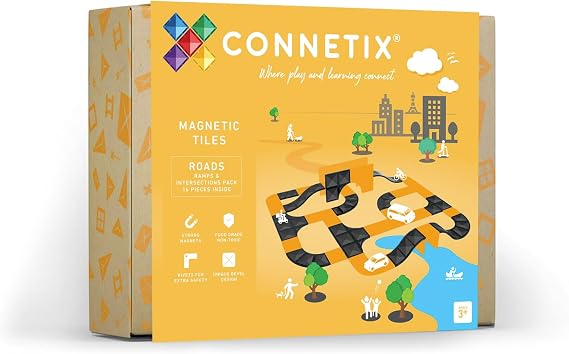 CONNETIX Magnetic Tiles Roads Ramps & Intersections Pack, 16 Pieces