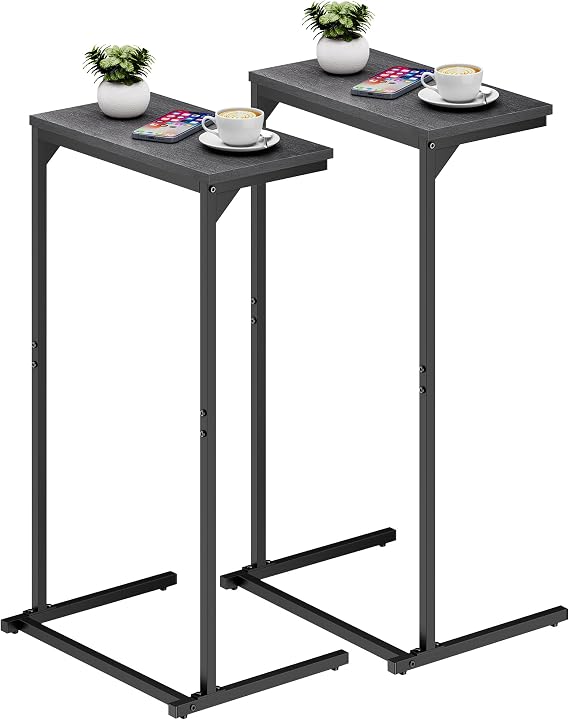 TUTOTAK C Shaped Side Table, Set of 2, Small End Table, 28.7 inch Tall Couch Sofa Table, Living Room, Bed Room, Black TB01BK0712EU