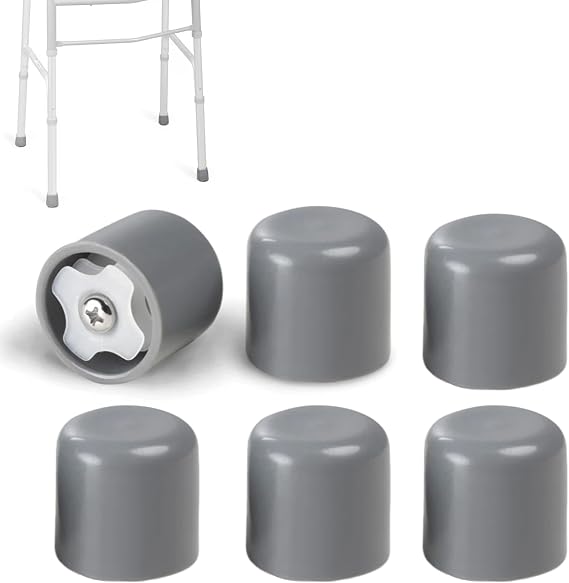 Walker Glide Caps - Walker Skis Feet Rubber Tips Replacement for Carpet Floor Sidewalk, Elderly Mobility Aid Accessories, 1-1/8 Inch, 6 Pcs