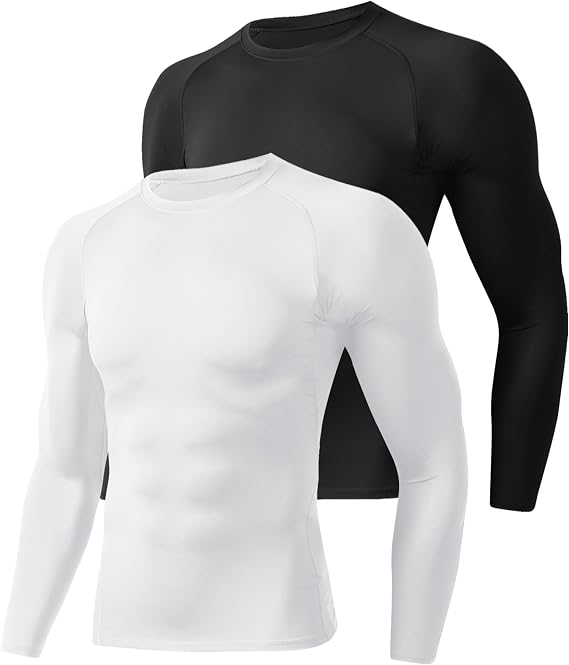 Compression Shirts for Men - Long Sleeve Black Workout Base Layer Athletic Gym Tops Quick Dry Running Undershirts