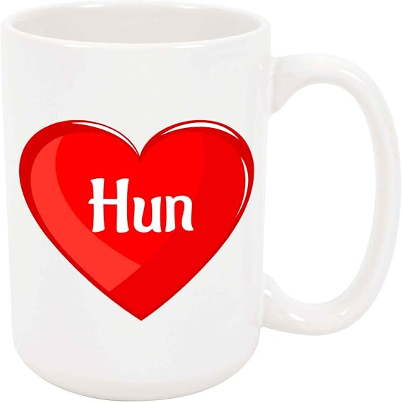Hun Coffee Mug - Personalized Heart Ceramic Cup with Name, 11 oz, Birthday
