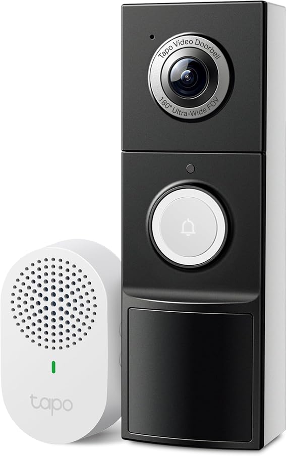 TP-Link Tapo Akıllı Görüntülü Kapı Zili Kamerası, Zil, Pil veya Kablolu, 2K QHD Renkli Gece Vizonu, Aylık Ücret Yok, 180° Ultra Geniş Baştan Ayağa Görünüm, Zil Çağrısı, Ücretsiz Yapay Zeka Algılama