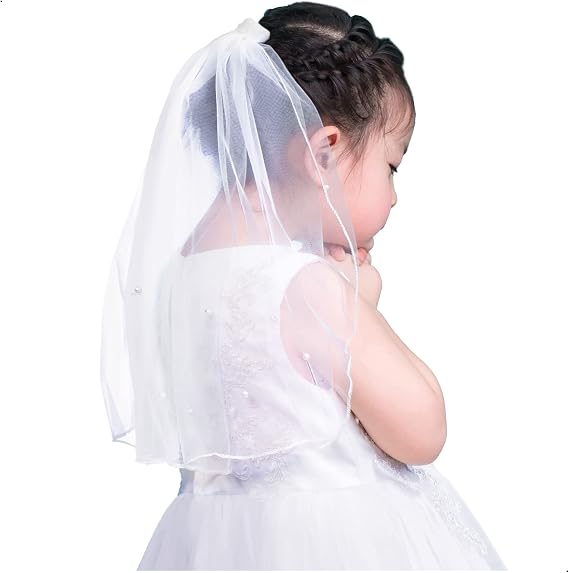 First Communion Veils for Girls 15.7" Baby Toddler Baptism Holy Communion White Kids Veils Wedding Flower Girl Veil with Comb