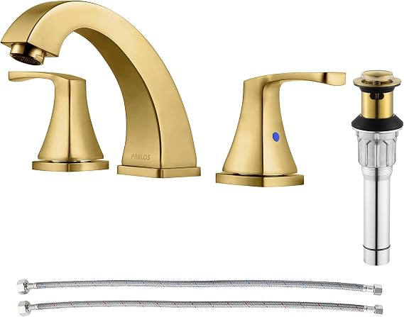 8 Inch Bathroom Sink Faucet Widespread for Vanity,Brushed Gold | Mid Arc, 2 Handle Lead-Free Deck Mount Bathroom Faucet with Pop Up Drain Supply Lines, for 3 Hole Lavatory Utility Sink