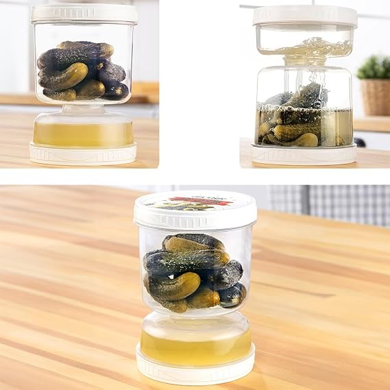 Meleni Home Sealed Olive Grove with Strainer Flip Use Pickle Storage Container 1.5 Lt Transparent
