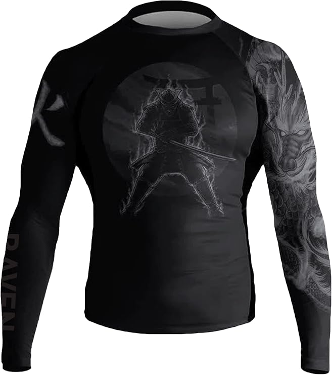 Men's Dragon Fire Element BJJ Rash Guard Long Sleeve MMA Black Edition
