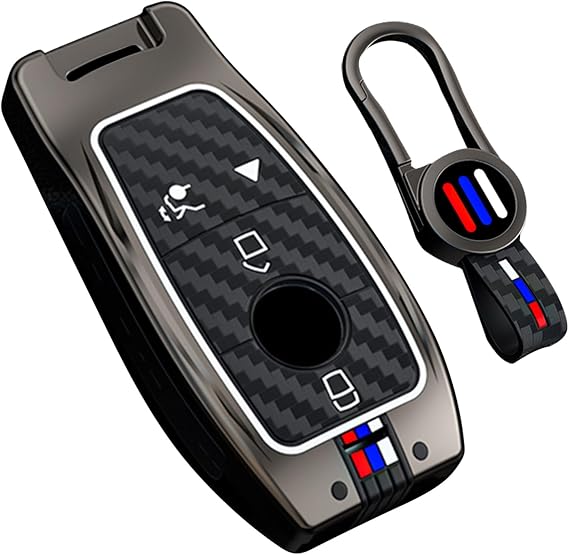 TECART メルセデス専用 キーケース メルセデス glc gle glb gls キーカバー メルセデス e200 e400 キーホルダー メルセデス s550 c260 スマートキーケース アルミ合金 カーボン柄 蛍光効果 ブラック