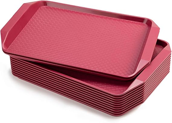Eslite Plastic Fast Food Serving Tray,16.95 by 11.82-Inch,Set of 12 (Red)