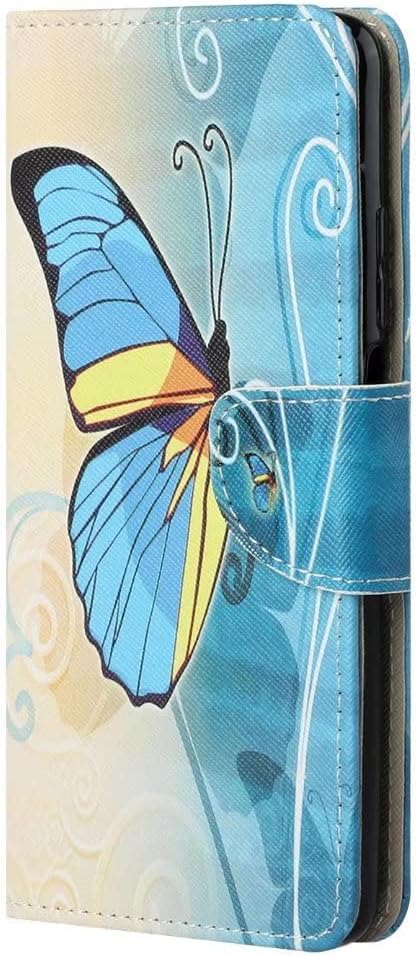 For iPhone 15 Pro Case Leather Wallet Flip Folio Stand View Bookstyle Case with Card Holder Stand Silicone Bumper Shockproof Slim PU Cover for iPhone 15 Pro Blue Butterfly