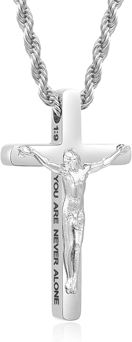 DS Christian Cross Necklace for Men Women-18K Gold Stainless Steel Crucifix Necklaces with Inspirational Bible Verse Religious Gift for Prayer Faith Jesus/God-Catholic Christian Pendant Jewelry