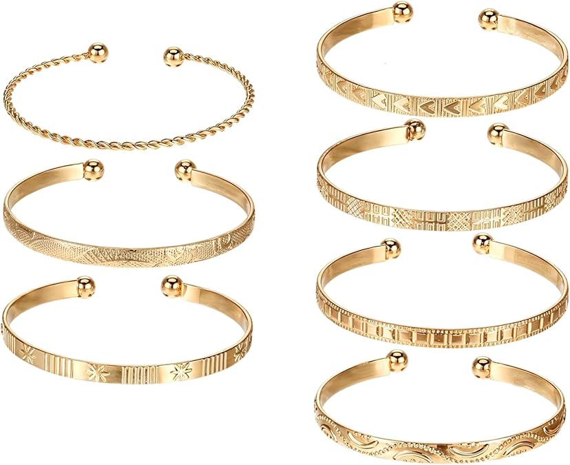 7 PCS Open Bangles for Women, Adjustable Bangles Bracelets Multi Layer Stackable Cuff Bracelet Set Bracelet Stack for Women