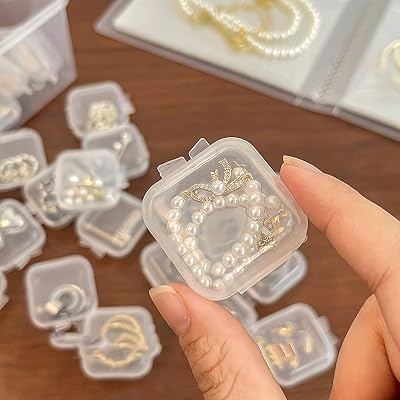 80Pcs Mini Jewelry Storage Containers,1.37 x 1.37 x 0.7 Inches, Clear Plastic Cases for Pearl Bracelets and Small Accessories 80