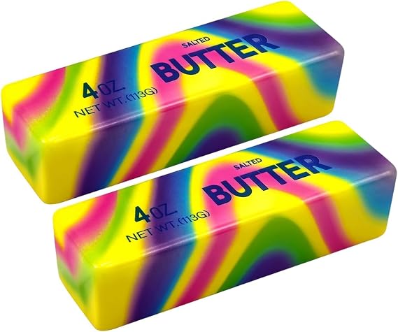 2pcs Slow Rising Squishy Butter Squeeze Toys Pack, Soft and Stretchy Sensory Fidget Toys for Anxiety and Stress Relief, Party Favors (Dazzling Colors)