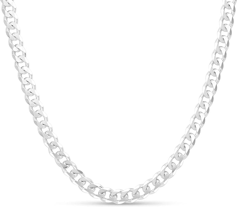 Verona Jewelers 925 Sterling Silver Solid 9MM Curb Cuban Link Chain Necklace for Men- Cuban Link Chain for Men, Thick Silver Necklace for Men