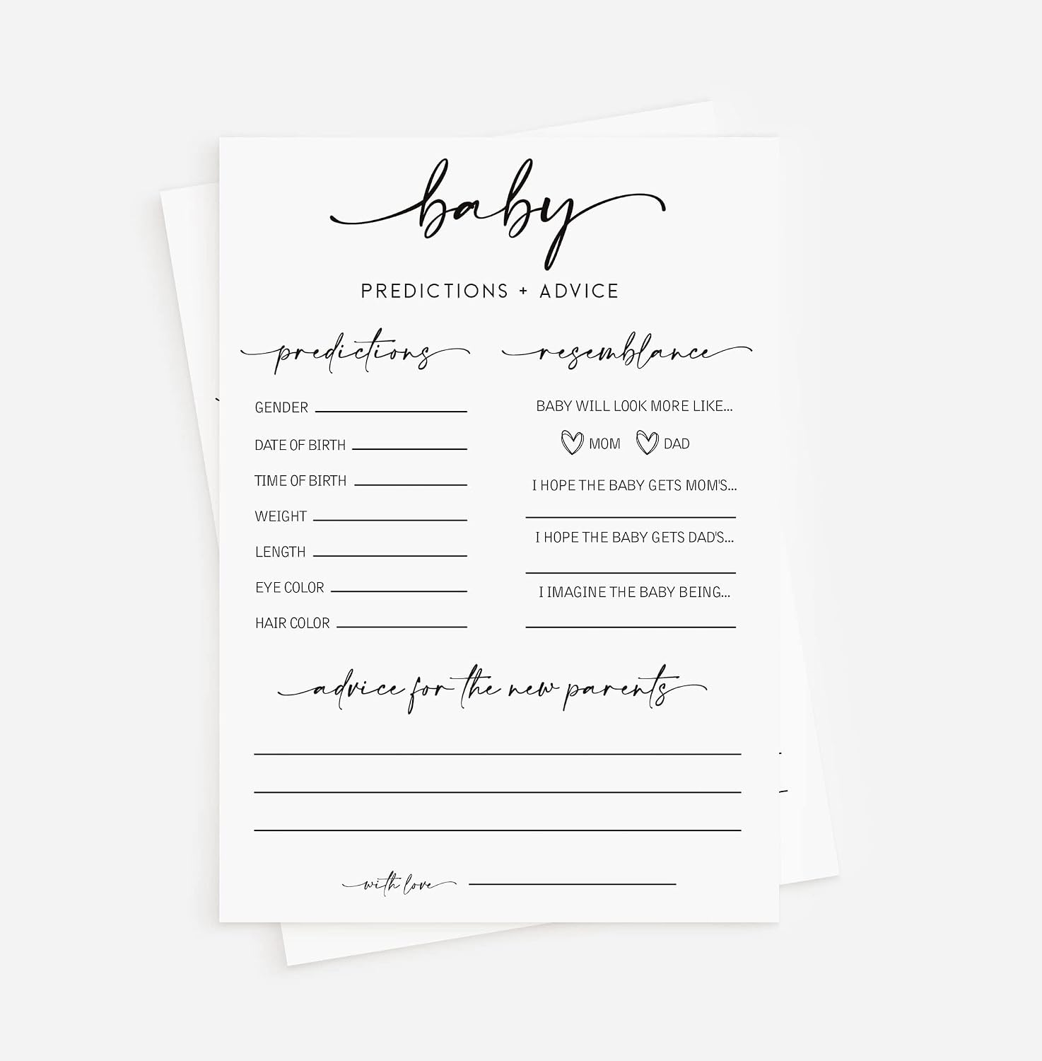 50 Large Baby Predictions and Advice - Minimalist - Baby Shower Game, New Mom & Dad Card or Mommy & Daddy to Be, Girl or Boy Babies New Parent Message Advice Book, Fun Gender Neutral Party 50-Cards