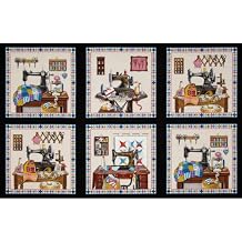 Stitch In Time Sewing Patchwork Panel Black, Fabric by the Yard